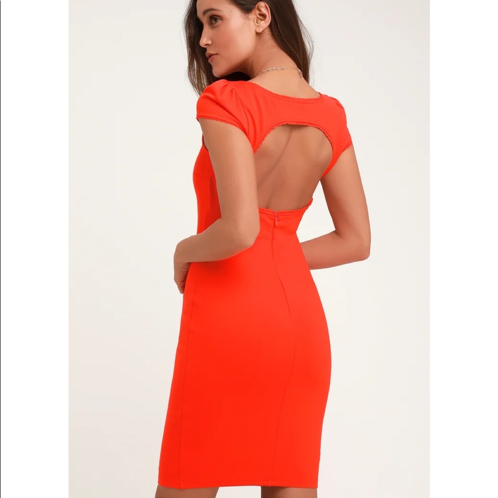 SOLD: Lulus Serena Coral Red Cap Sleeve Bodycon Dress XS